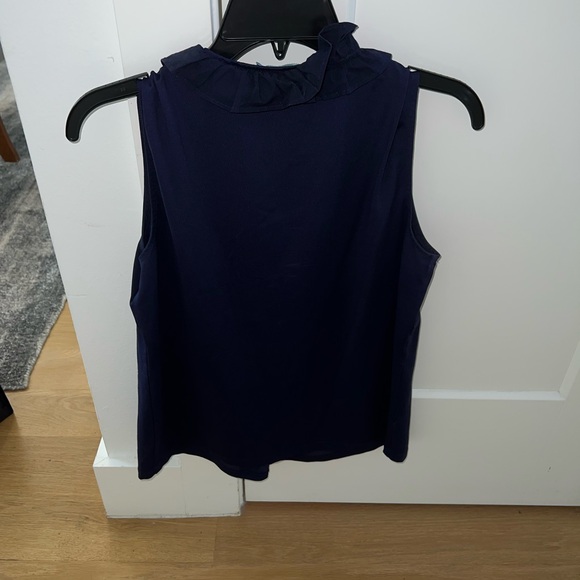 J. McLaughlin navy sleeveless ruffle top - Picture 2 of 2